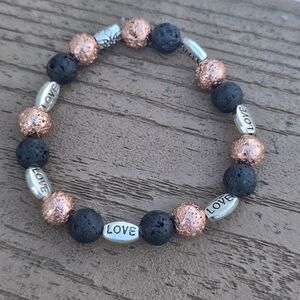Elegant Black and Rose Gold "Love" Handmade Bracelet